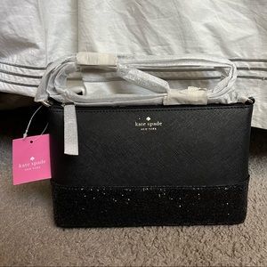 NWT Kate Spade Black Greta Court Glitter Ramey Crossbody Bag